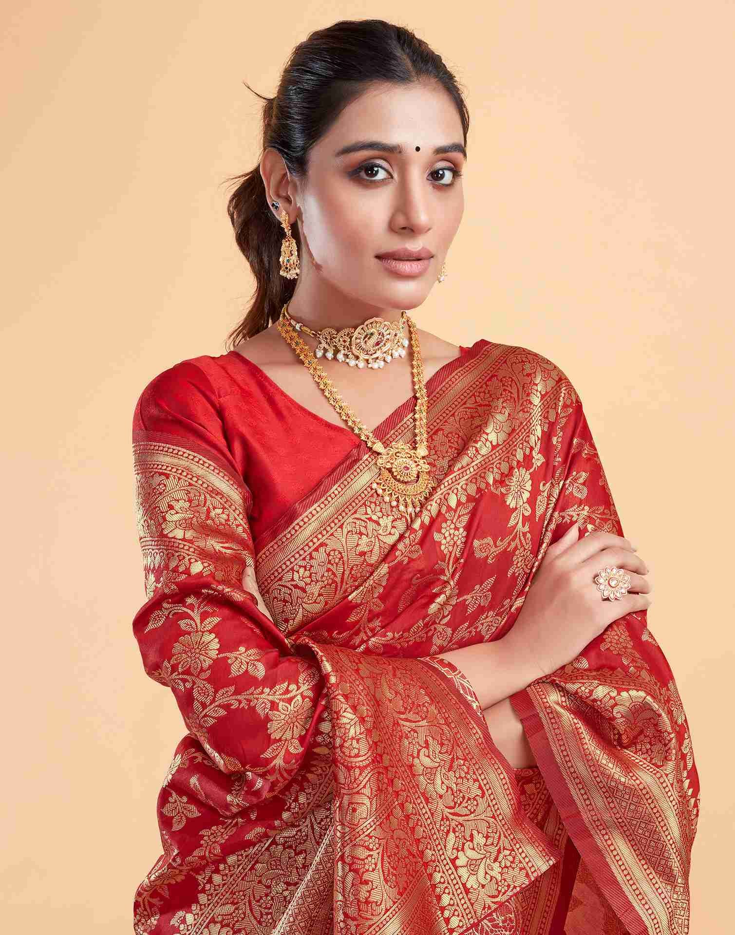 Noir & Grace Red Color Sreee With Blouse || Saree For Women || Trending Saree For Women || Bollywood Stylish Fancy Party Wear Wedding Festive Bridal Sari || Banarasi saree || Kanjiavaram saree || Silk saree || Pure silk saree