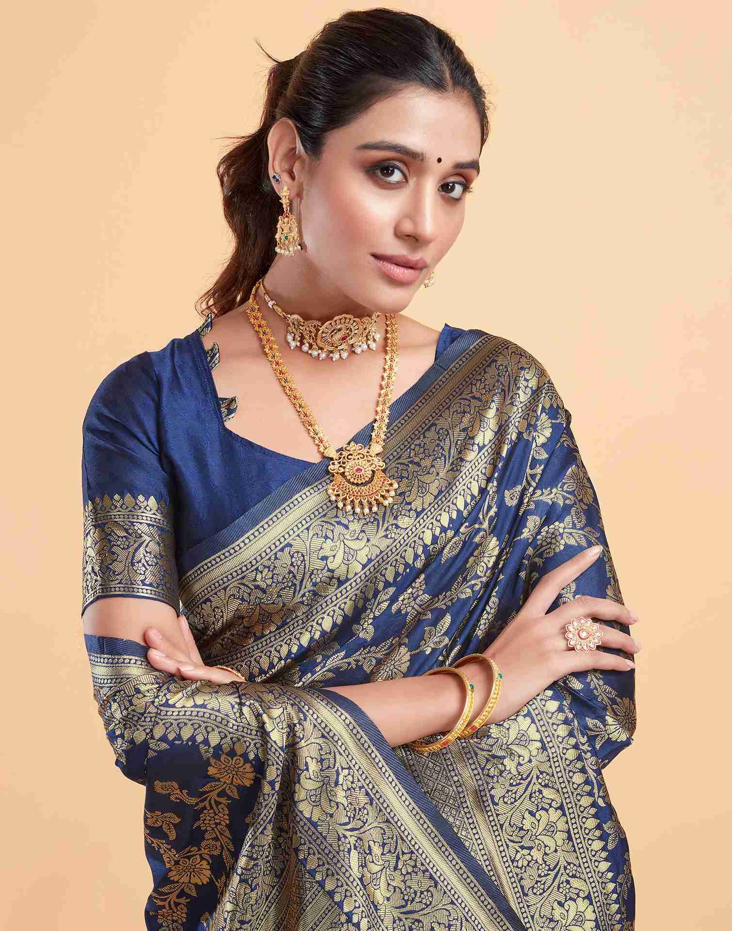 Noir & Grace Blue Color Sreee With Blouse || Saree For Women || Trending Saree For Women || Bollywood Stylish Fancy Party Wear Wedding Festive Bridal Sari || Banarasi saree || Kanjiavaram saree || Silk saree || Pure silk saree