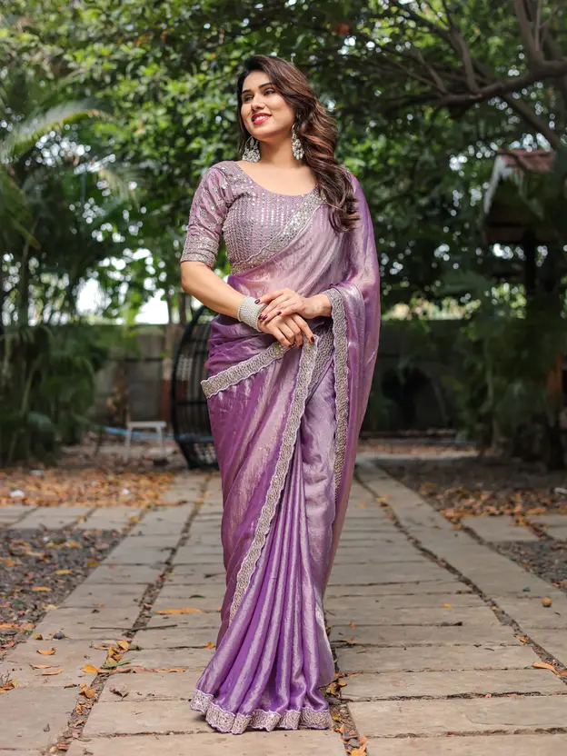 Noir & Grace Ethereal Lavender Fandy Chiffon Saree with Sequin Lace & Embroidered Blouse