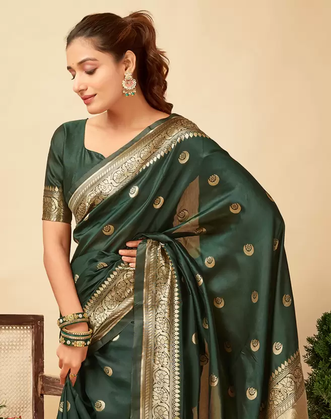 Noir & Grace Green Color Sreee With Blouse || Saree For Women || Trending Saree For Women || Bollywood Stylish Fancy Party Wear Wedding Festive Bridal Sari || Banarasi saree || Kanjiavaram saree || Silk saree || Pure silk saree