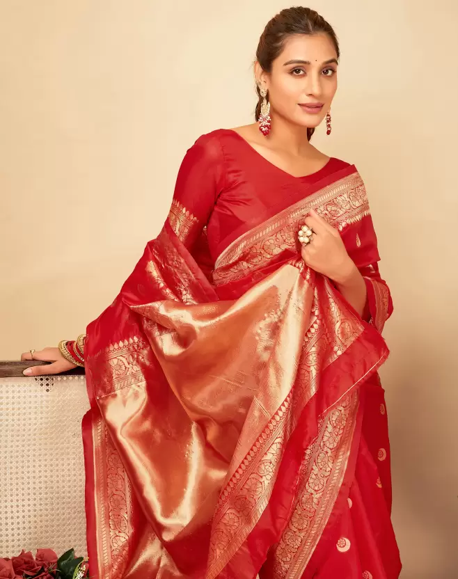 Noir & Grace Red Color Sreee With Blouse || Saree For Women || Trending Saree For Women || Bollywood Stylish Fancy Party Wear Wedding Festive Bridal Sari || Banarasi saree || Kanjiavaram saree || Silk saree || Pure silk saree