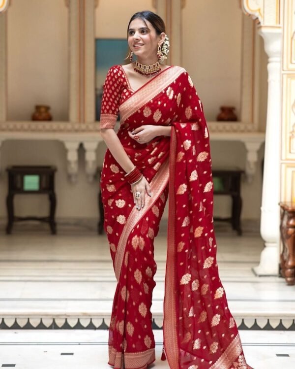 Noir & Grace Red Color Sreee With Blouse || Saree For Women || Trending Saree For Women || Bollywood Stylish Fancy Party Wear Wedding Festive Bridal Sari || Banarasi saree || Kanjiavaram saree || Silk saree || Pure silk saree