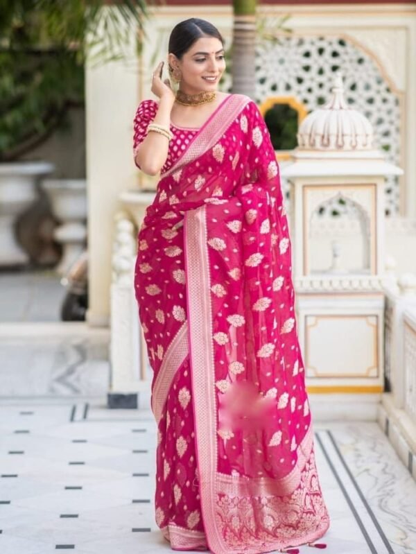 Noir & Grace Pink Color Sreee With Blouse || Saree For Women || Trending Saree For Women || Bollywood Stylish Fancy Party Wear Wedding Festive Bridal Sari || Banarasi saree || Kanjiavaram saree || Silk saree || Pure silk saree
