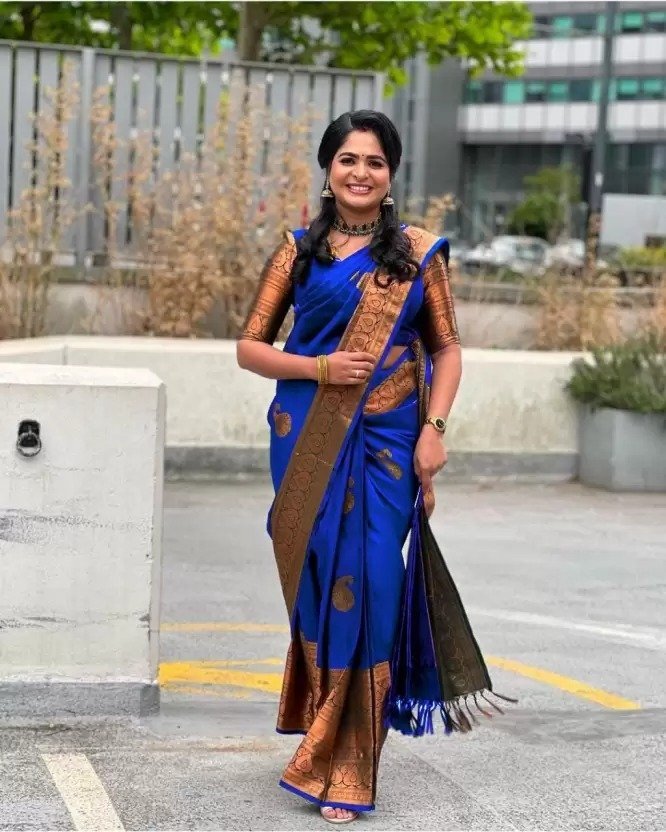 Noir & Grace Blue Color Sreee With Blouse || Saree For Women || Trending Saree For Women || Bollywood Stylish Fancy Party Wear Wedding Festive Bridal Sari || Banarasi saree || Kanjiavaram saree || Silk saree || Pure silk saree