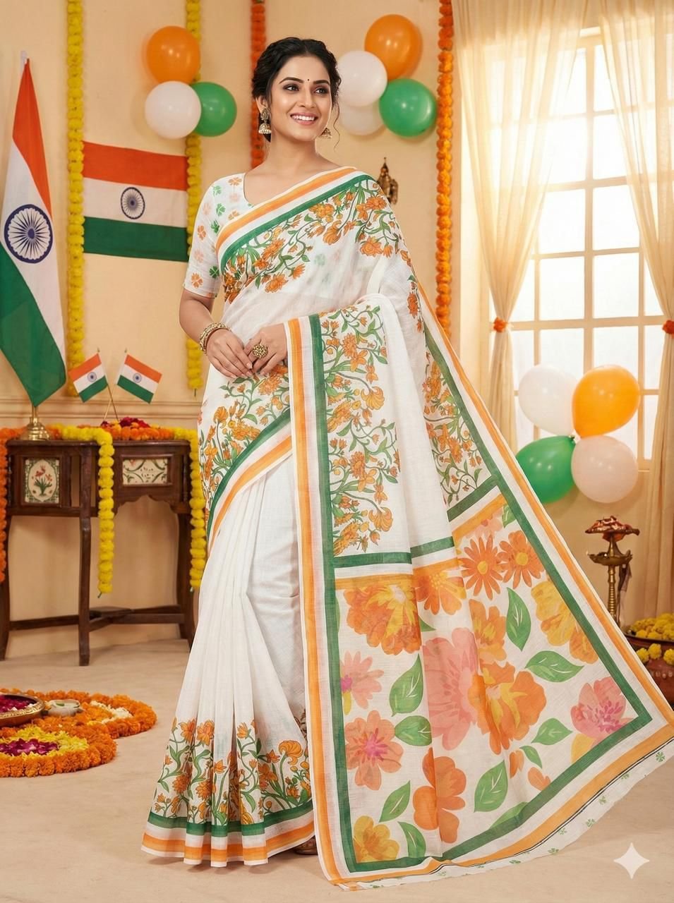 Noir & Grace Linen Soft Digital Print Saree with Printed Blouse