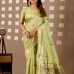 Pista Green Banarasi Cotton Saree by Noir and Grace