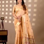 Peach Banarasi Cotton Saree by Noir and Grace