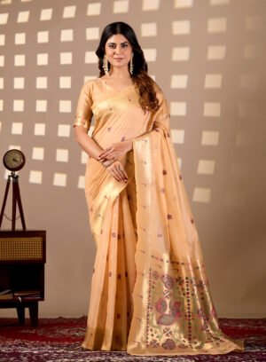 Peach Banarasi Cotton Saree by Noir and Grace