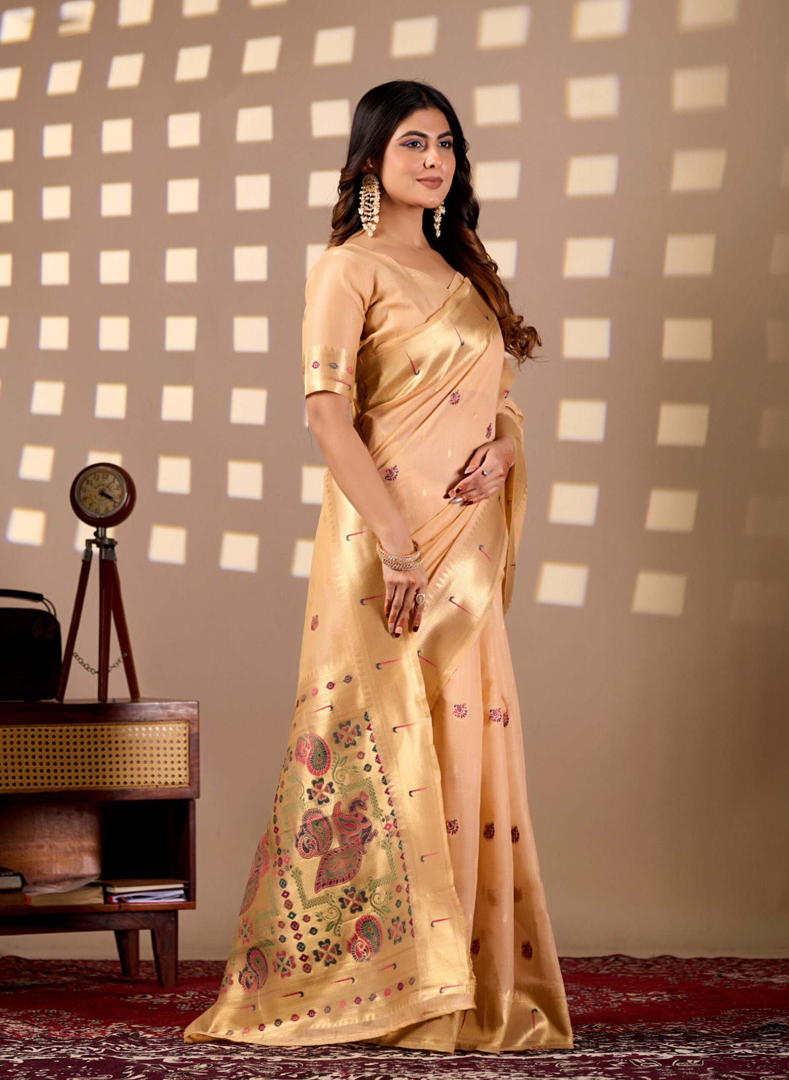 Peach Banarasi Cotton Saree by Noir and Grace