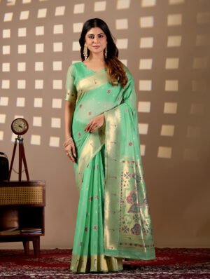 Sea Green Paithani Cotton Saree by Noir and Grace