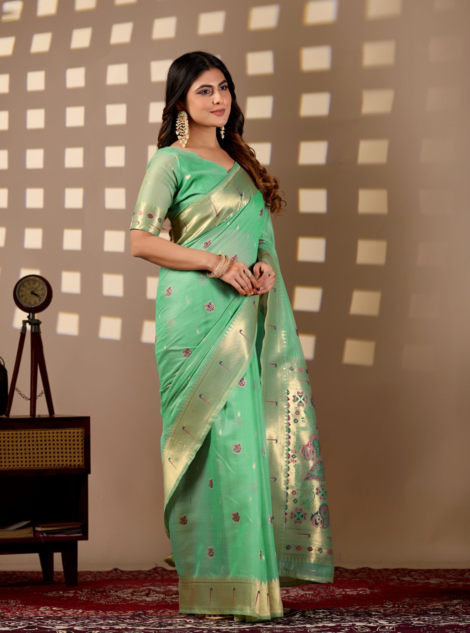 Sea Green Paithani Cotton Saree by Noir and Grace