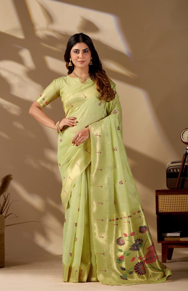 Pista Green Paithani Cotton Saree by Noir and Grace