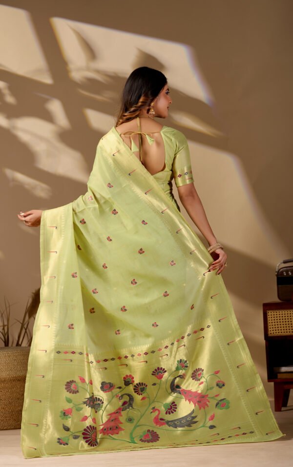 Pista Green Paithani Cotton Saree - view 4