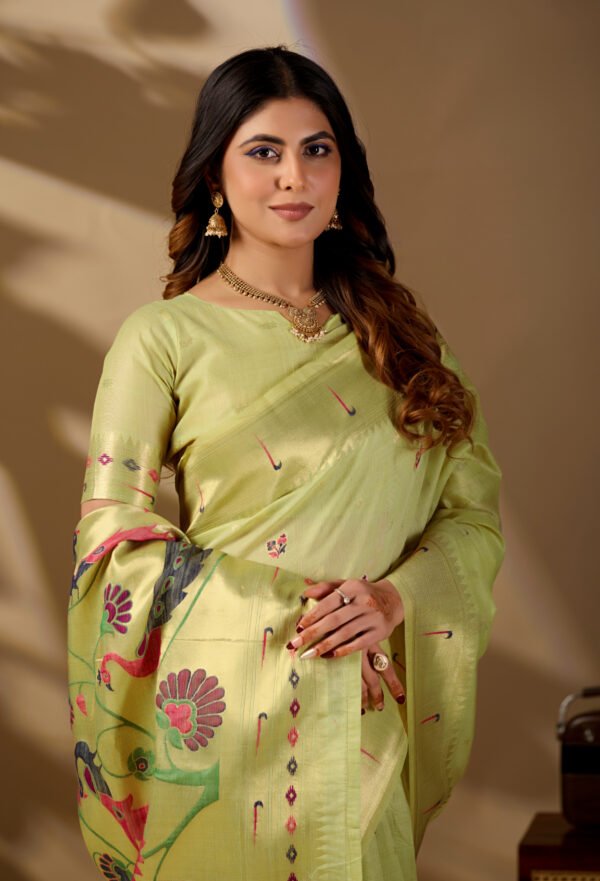 Pista Green Paithani Cotton Saree - view 5