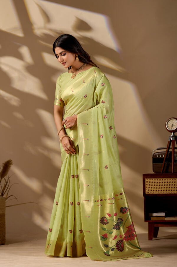 Pista Green Paithani Cotton Saree - view 3