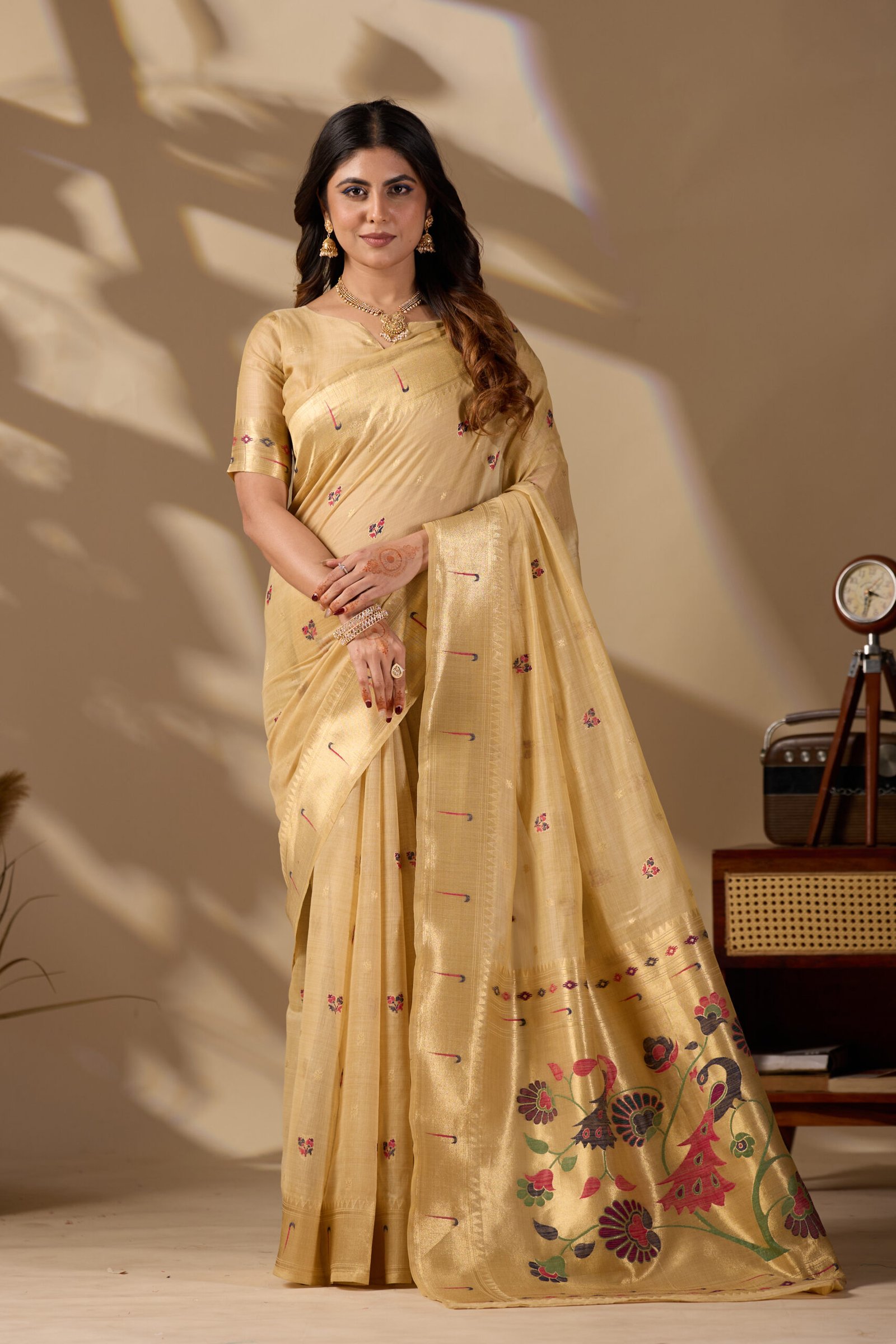 Beige Paithani Cotton Saree by Noir and Grace