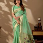 Sea Green Banarasi Cotton Saree by Noir and Grace