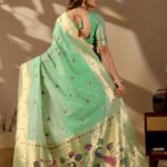 Sea Green Banarasi Cotton Saree - view 4