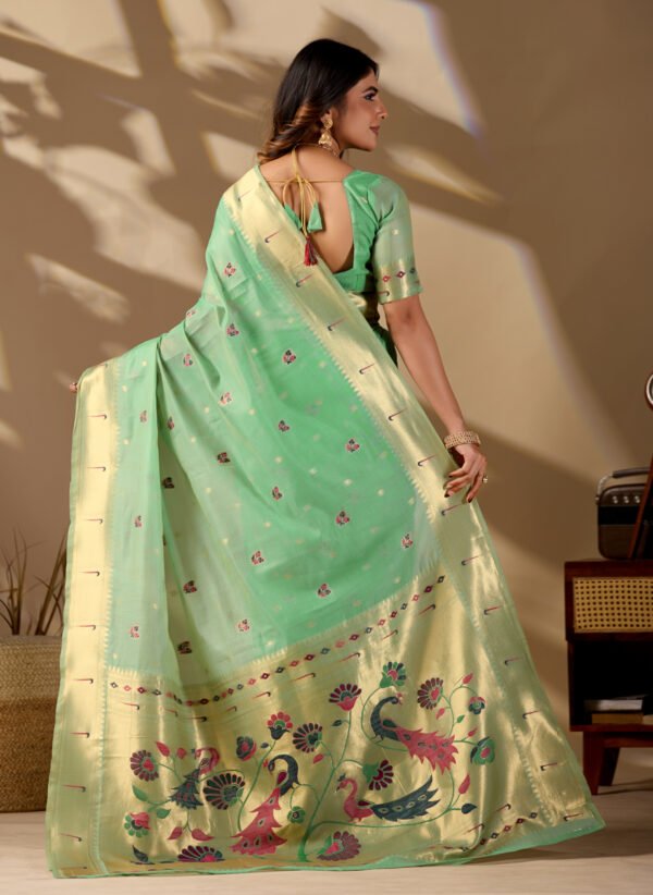 Sea Green Banarasi Cotton Saree - view 4