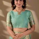 Sea Green Banarasi Cotton Saree - view 6