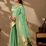 Sea Green Banarasi Cotton Saree - view 2