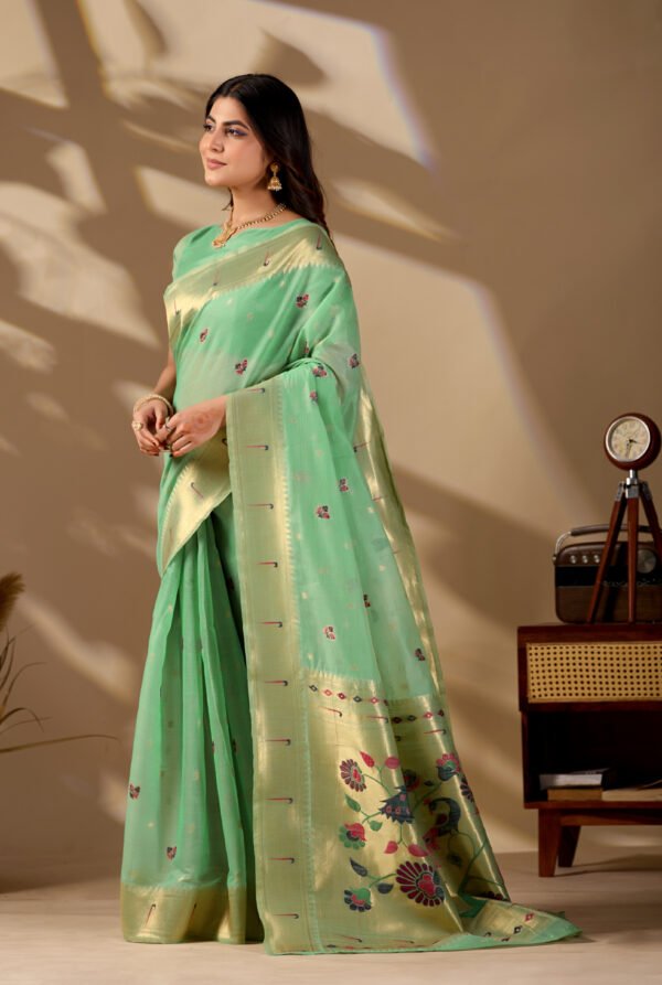 Sea Green Banarasi Cotton Saree - view 2