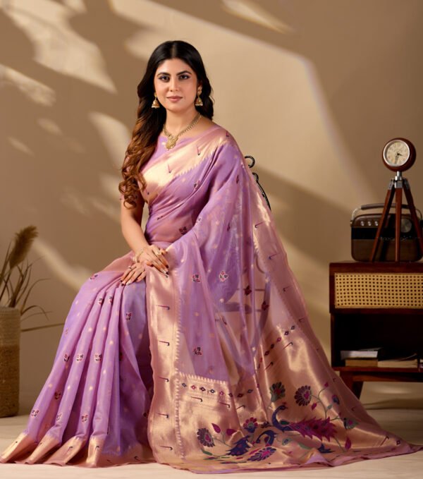 Lavender Paithani Cotton Saree - view 4