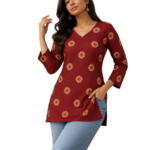 Maroon Printed Cotton Short Kurti by Noir and Grace