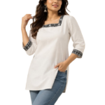 White Cotton Short Kurti by Noir and Grace