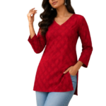 Red Cotton Short Kurti by Noir and Grace