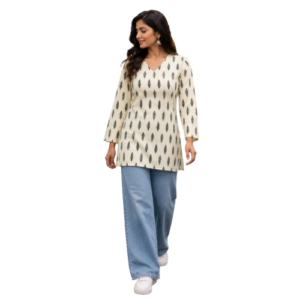 Ivory Printed Cotton Short Kurti by Noir and Grace