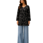 Black Printed Cotton Short Kurti by Noir and Grace