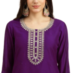 Purple Zari Embroidered Kurta Set with dupatta by Noir and Grace