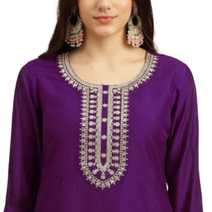 Purple Zari Embroidered Kurta Set with dupatta by Noir and Grace