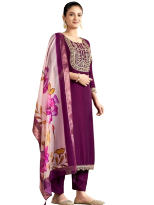 Wine Rayon Kurta Set with dupatta by Noir and Grace