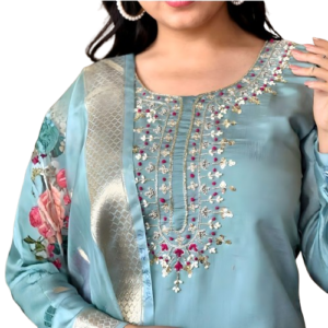 Sky Blue Rayon Kurta Set with dupatta by Noir and Grace