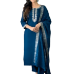 Peacock Blue Rayon Kurta Set with dupatta by Noir and Grace