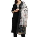 Black Rayon Kurta Set with dupatta by Noir and Grace