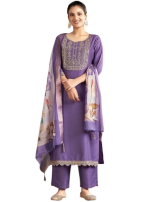 Lavender Rayon Kurta Set with dupatta by Noir and Grace