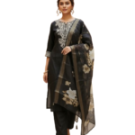 Black Silk Kurta Set with dupatta by Noir and Grace