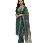 Teal Green Silk Kurta Set with dupatta by Noir and Grace