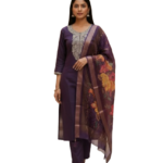 Royal Purple Silk Kurta Set with dupatta by Noir and Grace