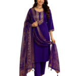 Violet Silk Kurta Set with dupatta by Noir and Grace