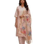 Blush Pink Silk Kurta Set with dupatta by Noir and Grace
