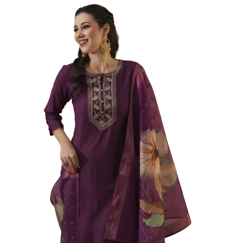 Plum Purple Rayon Kurta Set with dupatta by Noir and Grace