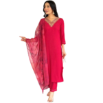 Magenta Rayon Kurta Set with dupatta by Noir and Grace
