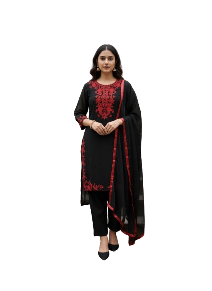Black and Red Kurta Set with dupatta by Noir and Grace