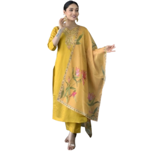 Mustard Yellow Rayon Kurta Set with dupatta by Noir and Grace