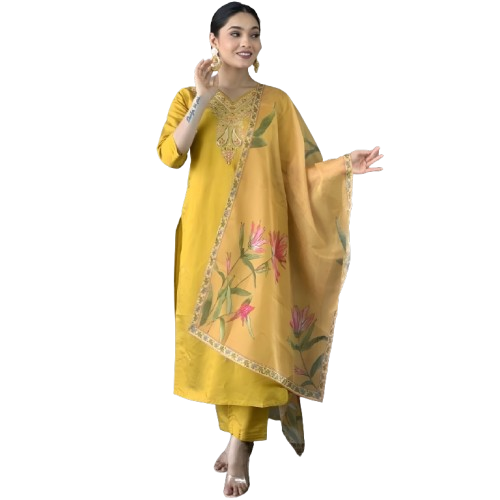 Mustard Yellow Rayon Kurta Set with dupatta by Noir and Grace