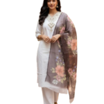 Ivory Rayon Kurta Set with dupatta by Noir and Grace